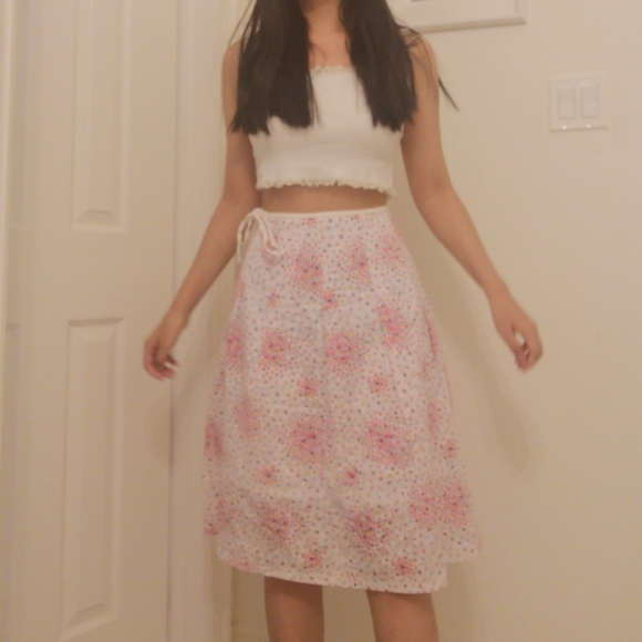 Vintage Pink Floral Midi Skirt with Ribbon - Picture 4 of 4